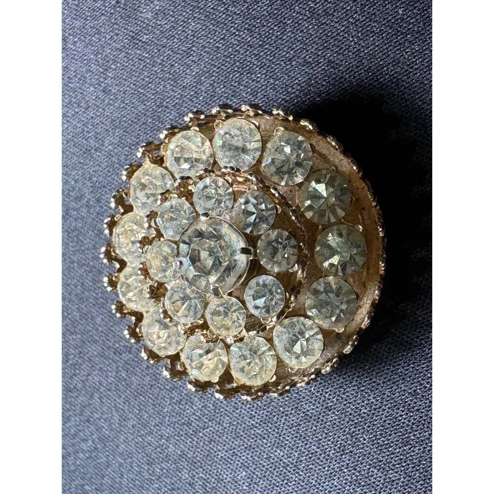 Vintage Coro Gold Tone Tiered Dome Clear Rhinestone Sunburst Brooch Pin